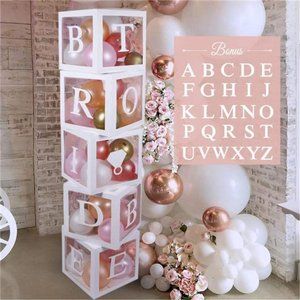 96 PC Bridal Shower Decorations Balloon Boxes White- Transparent Block